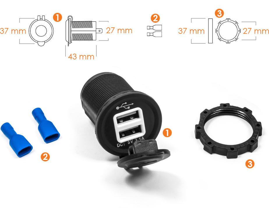 Motocyklowe samochodowe gniazdo zapalniczki ładowarka 2 x USB - 3.1 A