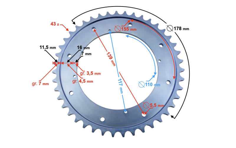 Zębatka tył WSK 125 B1 stary typ 43 zęby PROMO