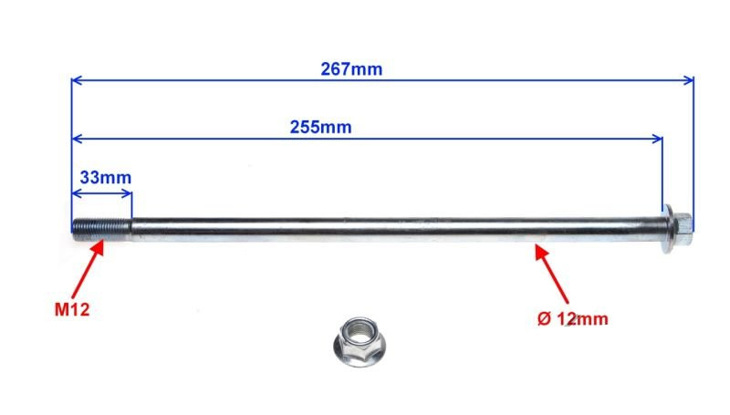 Oś ośka koła przód fi12x255 Shotgun skuter