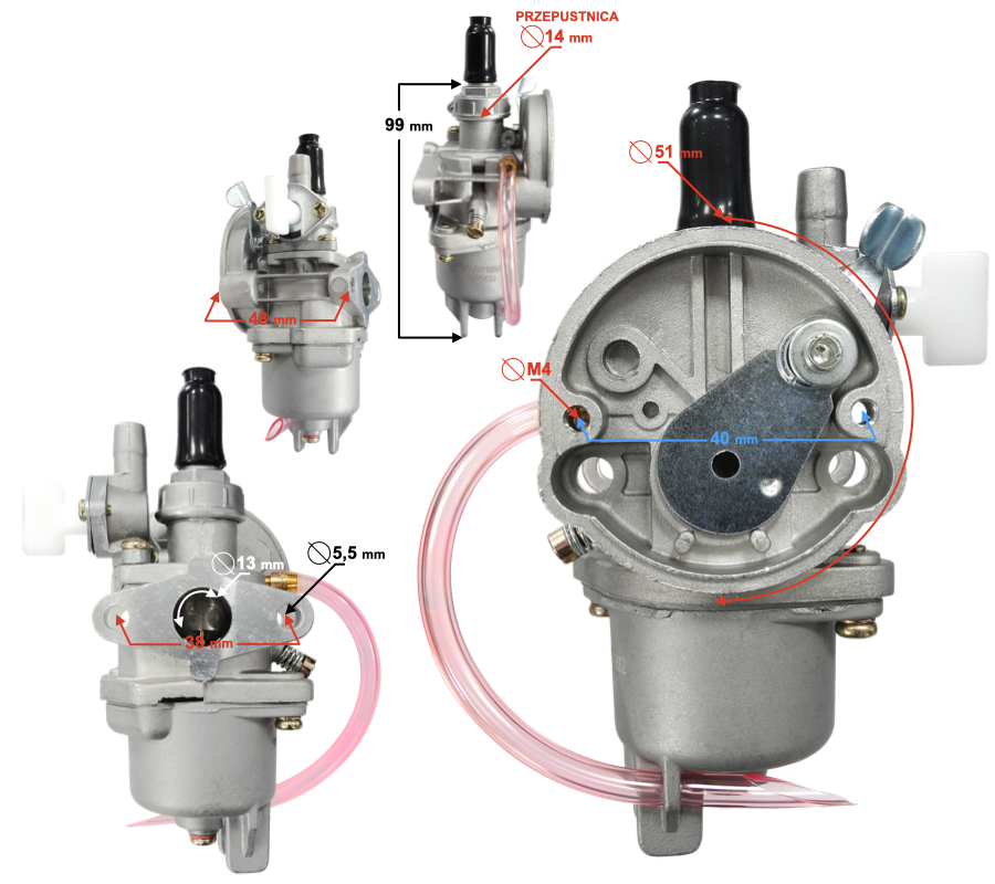 Gaźnik + filtr powietrza stożkowy z flanszą pocket bike mini cross quad