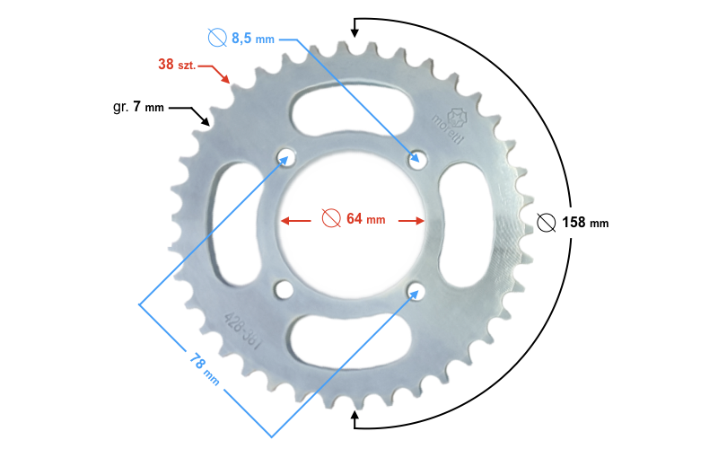 Zębatka Tylna 38z 428 SHINERAY XY 125 LIFAN