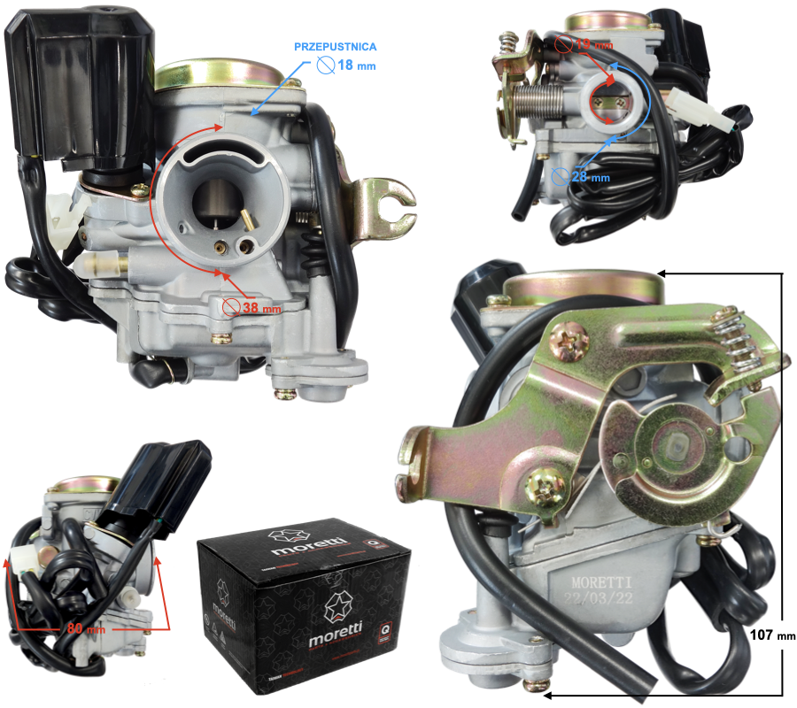 Gaźnik skuter GY6 139 QMB/QMA 50CM 60CM 70CM 80CM przepustnica 18mm