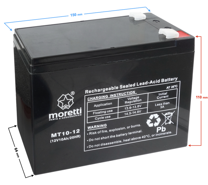 Akumulator AGM 12V 10Ah Moretti UPS MT10-12
