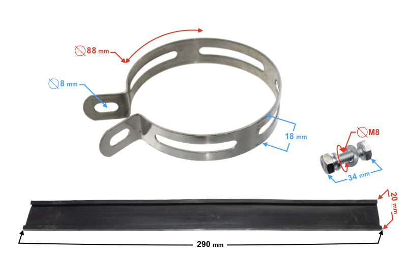 Obejma mocowanie opaska na tłumik wydechu 88mm