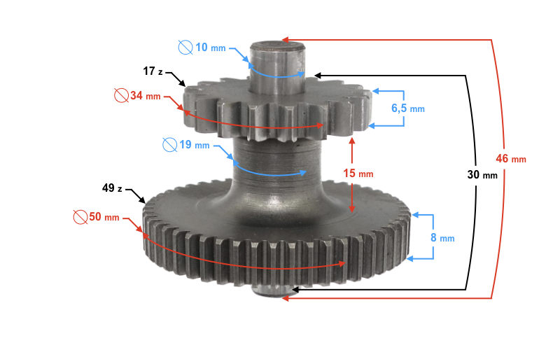 Zębatka pośrednia rozrusznika do Barton B-Max