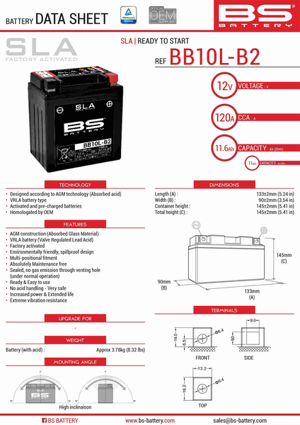 BS akumulator BB10L-B2 (FA) (YB10L-B2,YB10L-A2) 12V 11Ah