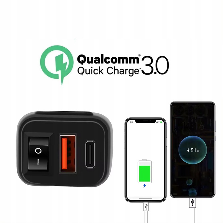 Ładowarka motocyklowa FreedConn MC1N-PD szybkie ładowanie QC 3.0 włącznik