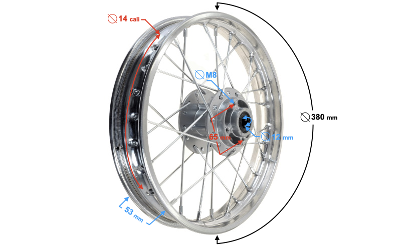 Felga przednia szprychowa do crossa 14x1,4