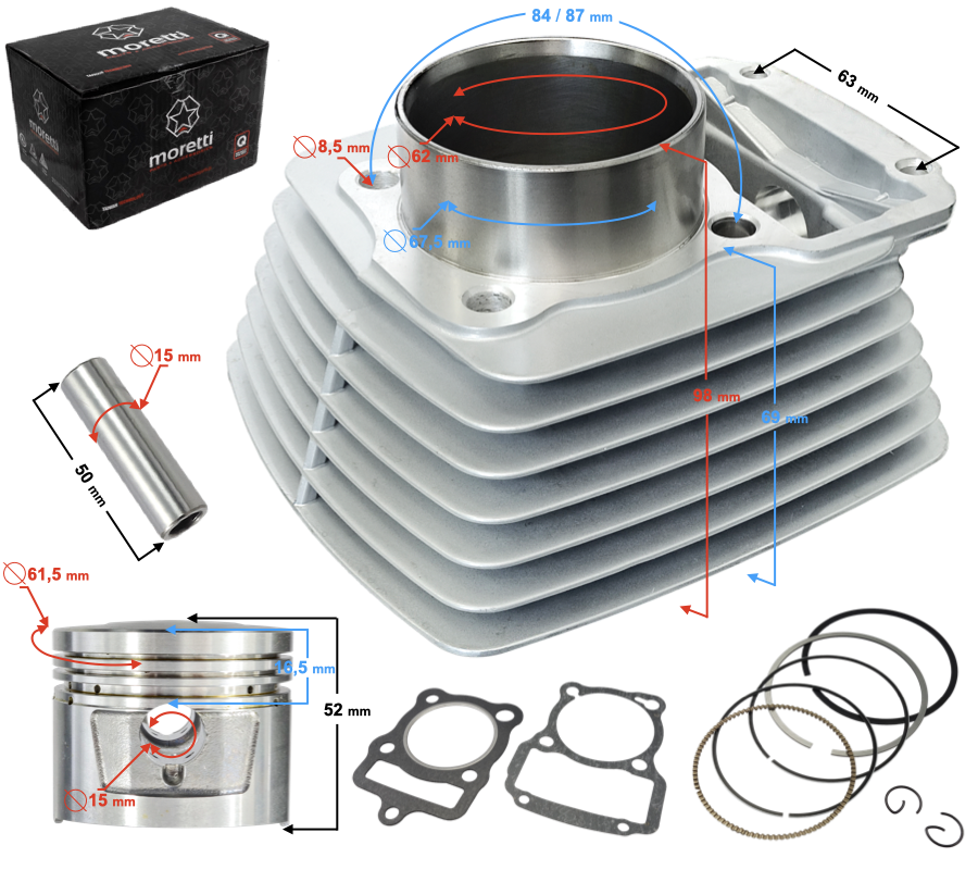 Cylinder Moretti motocykl 4T CG 150cc 162FMI Barton TZ125