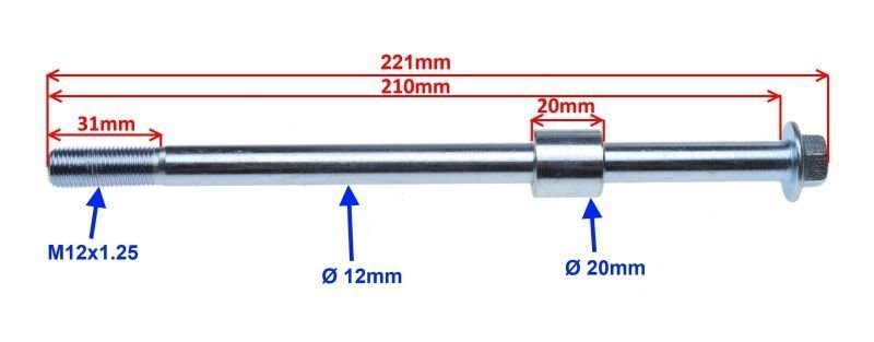 Oś koła przód M12x210 Junak 126