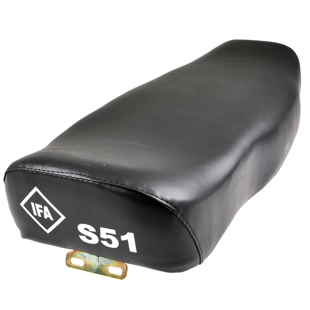 Siedzenie gładkie czarne z napisem oraz logo Simson S51