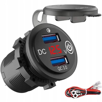 Motocyklowe gniazdo ładowarka QC3.0 2xUSB 12/24V