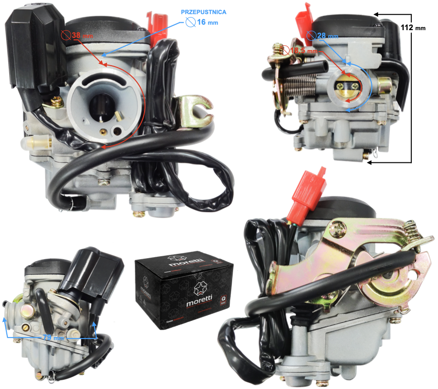 Gaźnik 4T 139QMB GY6 p16mm Wilga Quest Kymco Zipp Romet Barton Rieju Benzer