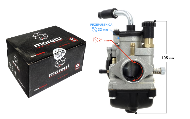 Gaźnik Moretti AM6 50cc 2T 21mm ssanie ręczne