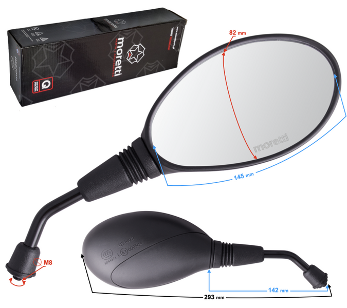 Lusterka Moretti R+R 8mm do skutera Barton Orlando