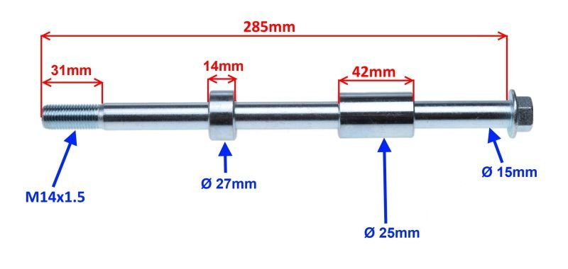 Oś koła tył tylnego M15x285 Junak 126