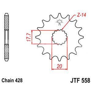 Zębatka Przednia 14z JTF558-14 Łańcuch 428 17.7/20