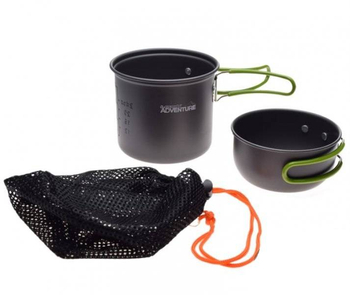 Naczynia turystyczne aluminiowe 2 sztuki składane uchwyty