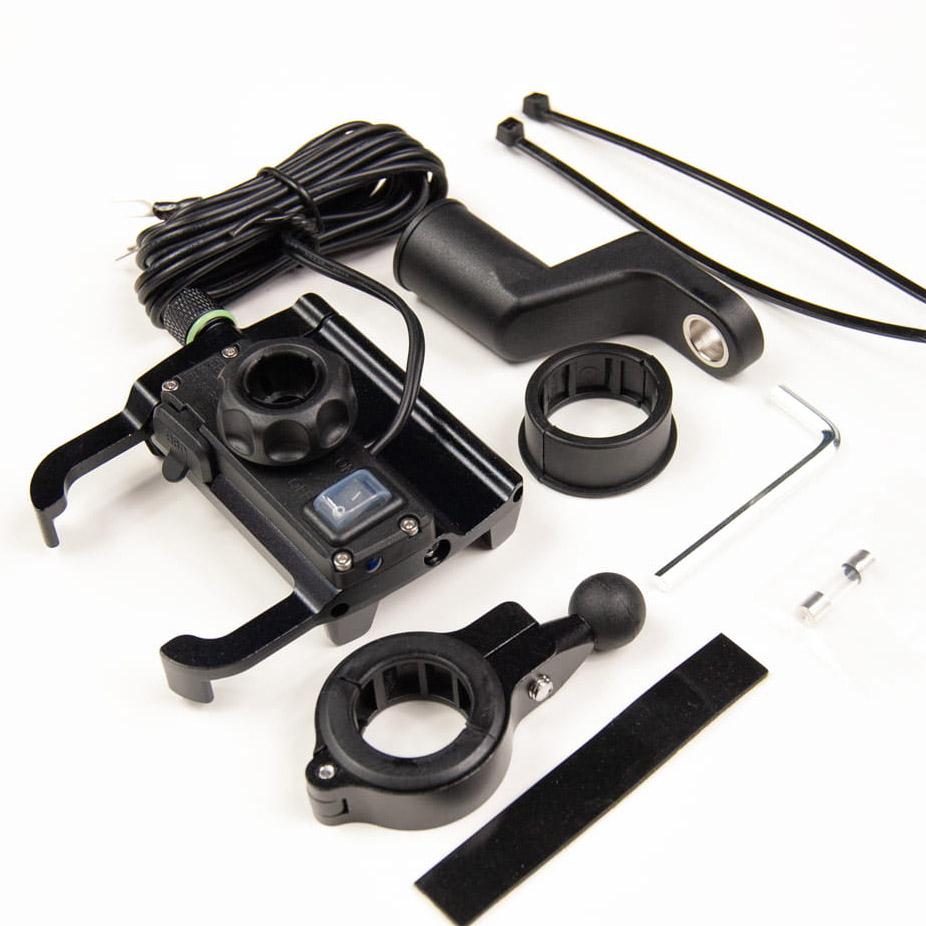 Uchwyt motocyklowy z ładowarką do telefonu czarny