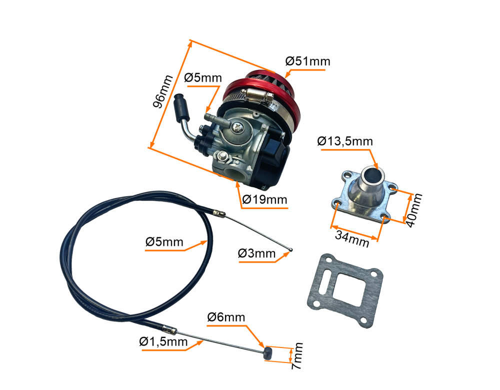 Gaźnik linka króciec filtr uszczelka pojazdy typu Pocket Bike