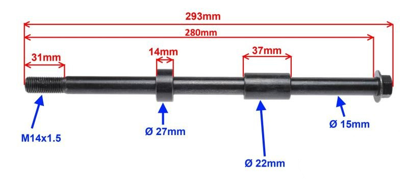 Oś koła tył m14x280 do junak 901 sport 293mm 15mm
