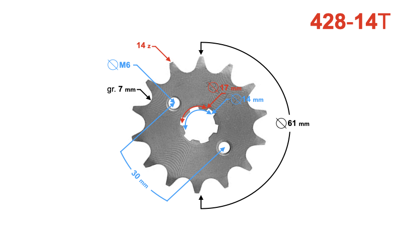 Zębatka Zdawcza Moretti 14/428 Junak Romet 14/17mm