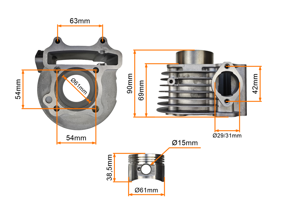 Cylinder 4T GY6 152QMI 180cc 61mm quad atv Loncin Shineray Romet Junak