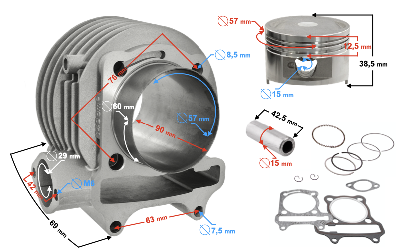 Cylinder 150cc Moretti do skutera Huragan 5 z silnikiem poziomym