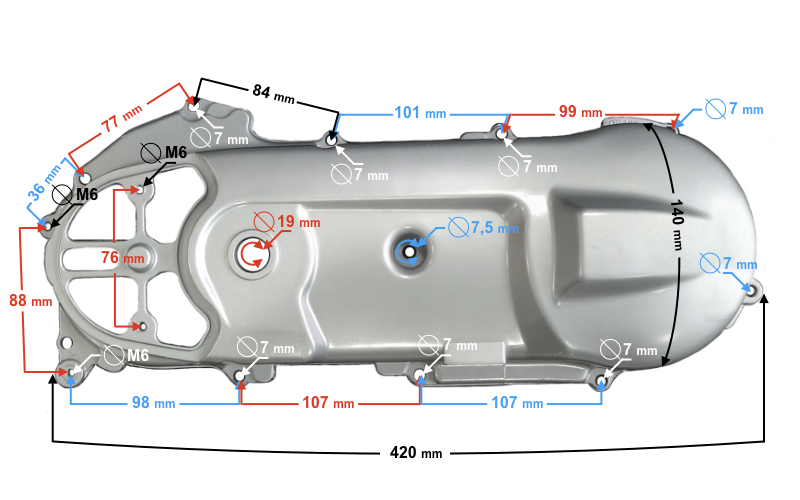 Pokrywa silnika napędu skutera 50 2T aluminiowa
