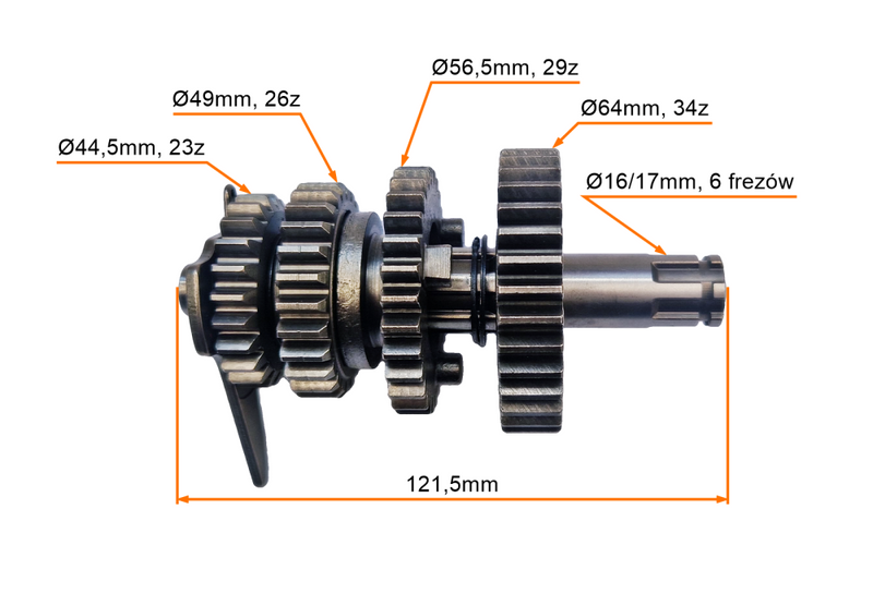 Wałek zdawczy skrzyni biegów Romet Ogar 900 cross 110 125 Kingway Romet Zipp