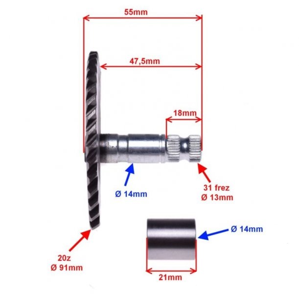 Wałek rozrusznika nożnego GY6 4T 47mm do koła 7z