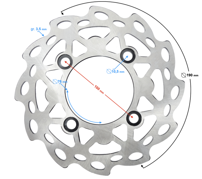 Tarcza hamulca tylnego 190mm x 100mm x 76mm Cross 125
