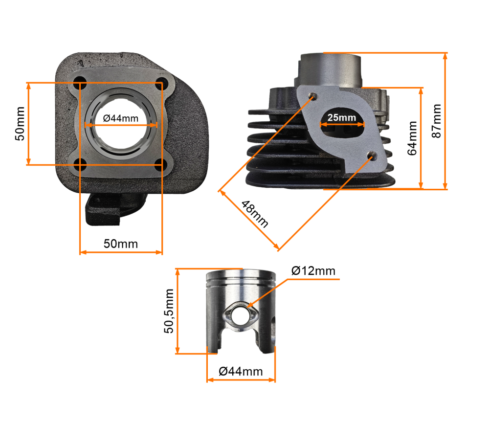 Cylinder 60cc 44mm 2T sworzeń 12mm Keeway