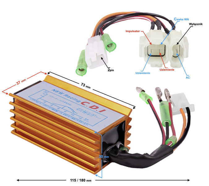 Moduł zapłonowy + adapter do skutera 2T silników Minarelli 