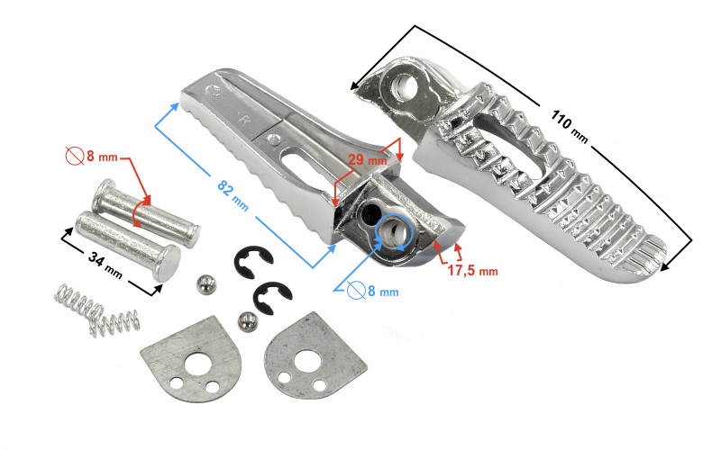 Podnóżki tył tylne chrom do skutera Barton B-Max