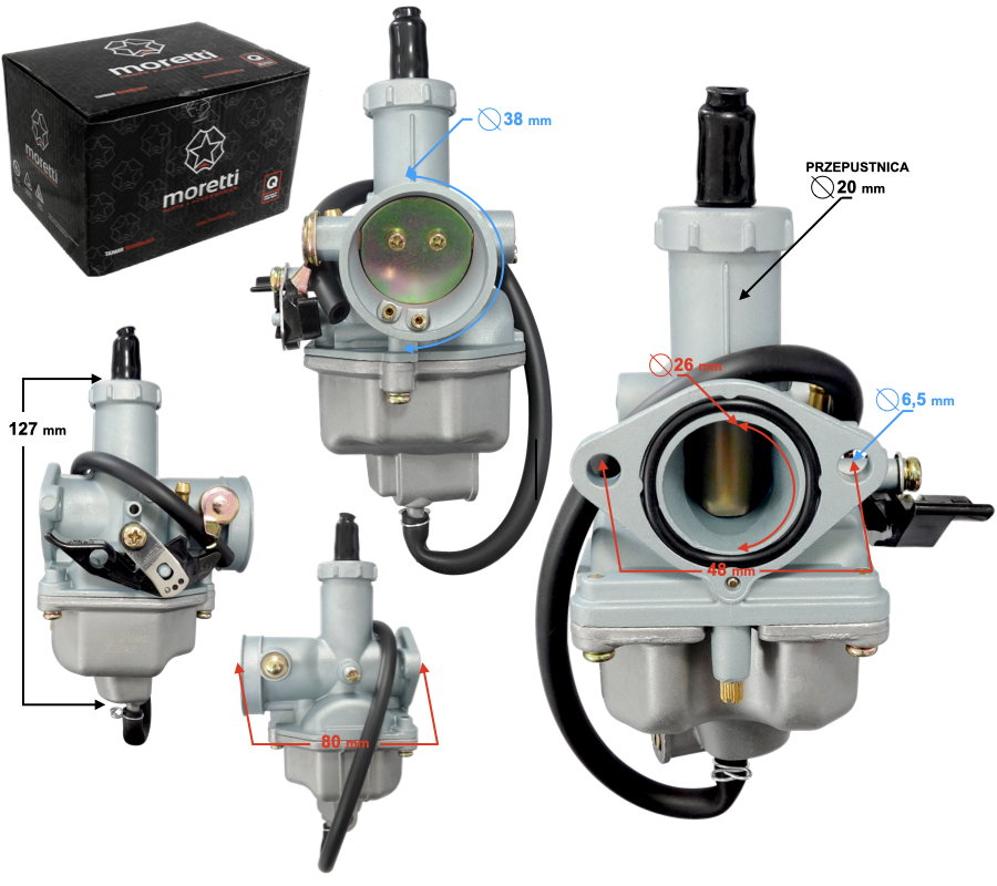 Gaźnik PZ26 125cc 4T p.20mm Ssanie Na Dźwignię