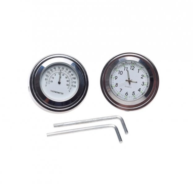 Zegarek + termometr na kierownicę chrom