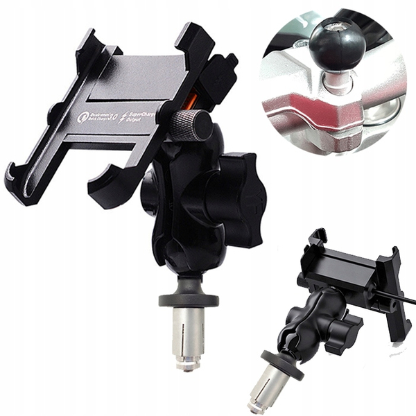 Uchwyt na telefon ładowarka USB QC3.0 do główki ramy