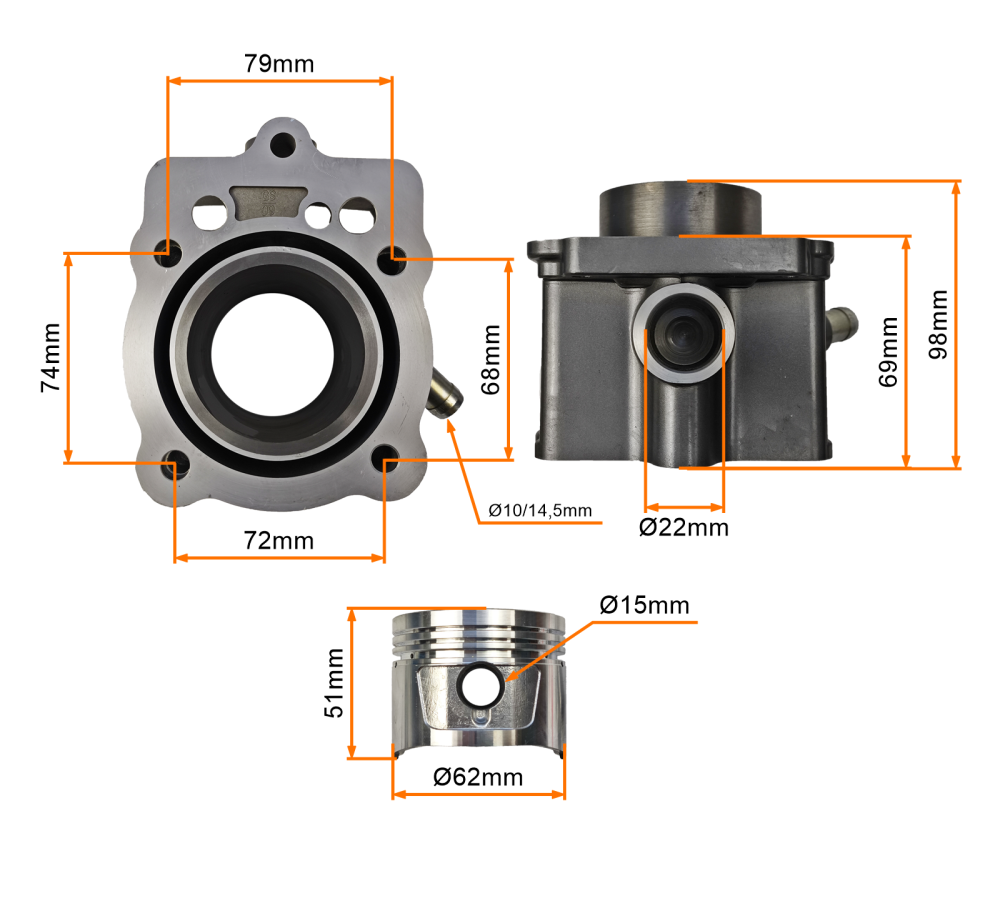 Cylinder 150cc 4T 62mm sw. 15mm ciecz chińskie atv Loncin CG 150