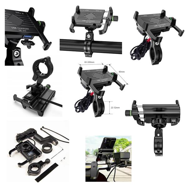 Uchwyt motocyklowy z ładowarką do telefonu czarny