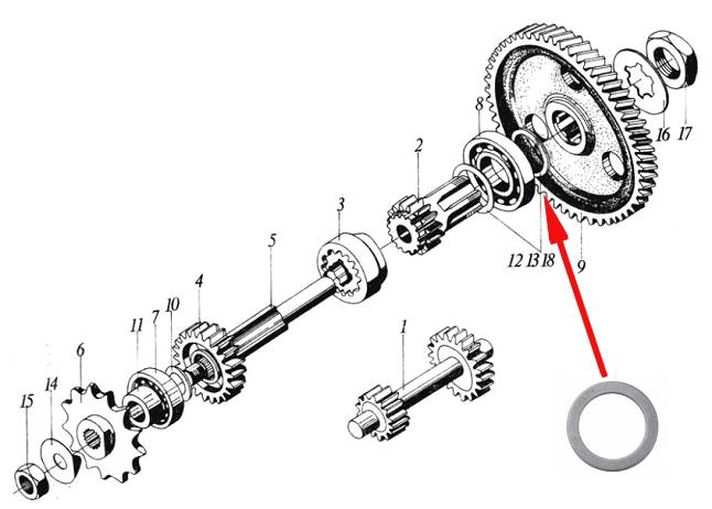 Podkładka dystansowa wałka zdawczego / koła stałego Romet Komar Motorynka