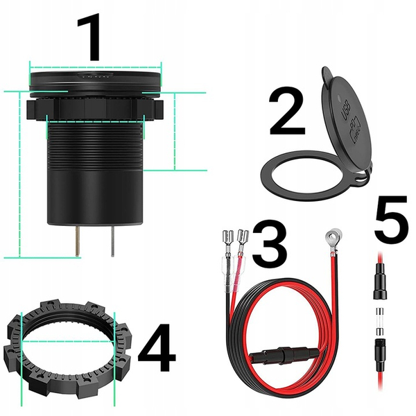 Motocyklowa ładowarka QC3.0 USB 18W, USB-C 30W 12/24V