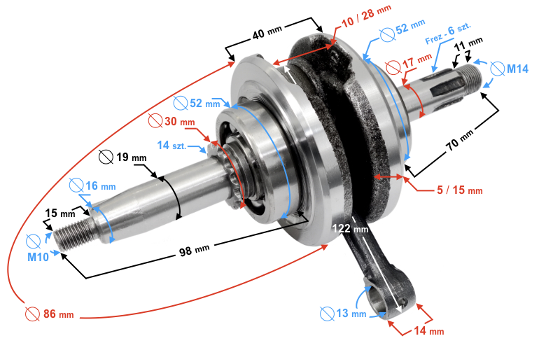 Wał korbowy do motoroweru 50 4T 139FMB Junak Zipp