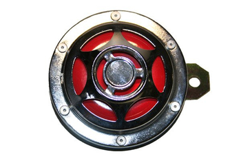 Klakson chrom gwiazda z czerwona planszą 12v