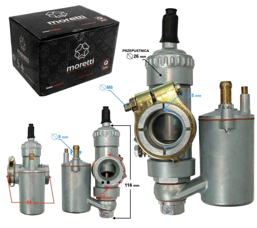 Gaźnik Moretti G20, 125cc 2T, WSK 125