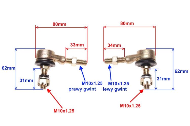 Końcówki drążka kierowniczego komplet atv 110 150