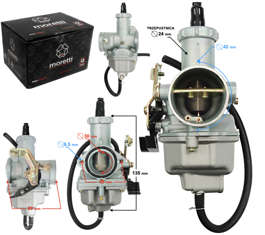Gaźnik Moretti PZ30 4T p.24mm quad atv motocykl 200 250ccm ssanie na linkę