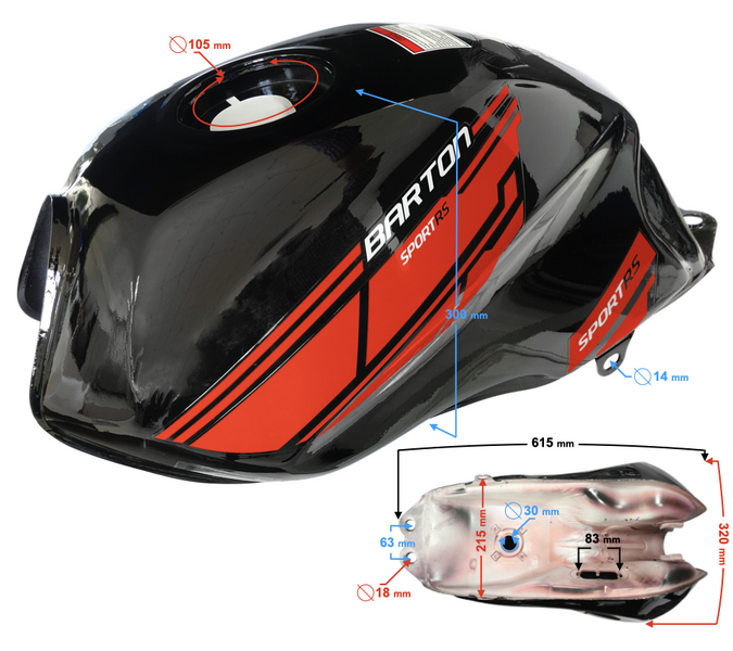Zbiornik paliwa czarno-czerwony do motoroweru Barton Sprint RS 2 / Euro 5