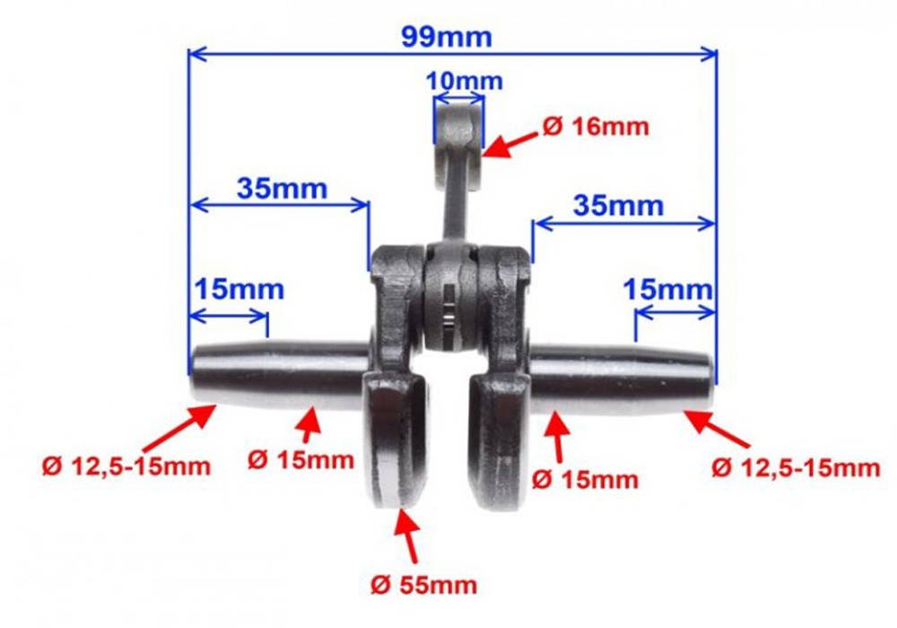 Wał korbowy pocket bike mini cross atv sworzeń 12m