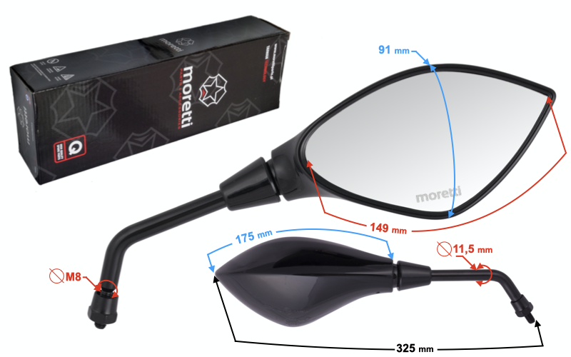 Lusterka L+R M8 do skutera homologacją uniwersalne